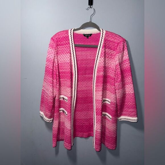 Misook Pink Ombre Textured Knit Open Front Cardi with contrast trim Size 1X NWOT - Picture 1 of 6